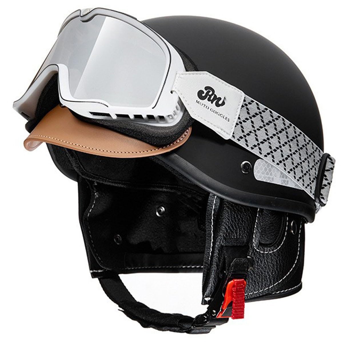 Deutscher Stil Motorradhelm Brain-Cap Halbschale Jethelme DOT/ECE-Zugelassen Männern Frauen Offener Helm Rollerhelm Scooter-Helm Mit Brille Motorrad Halbhelme 16,L:58-62CM von HaiBing