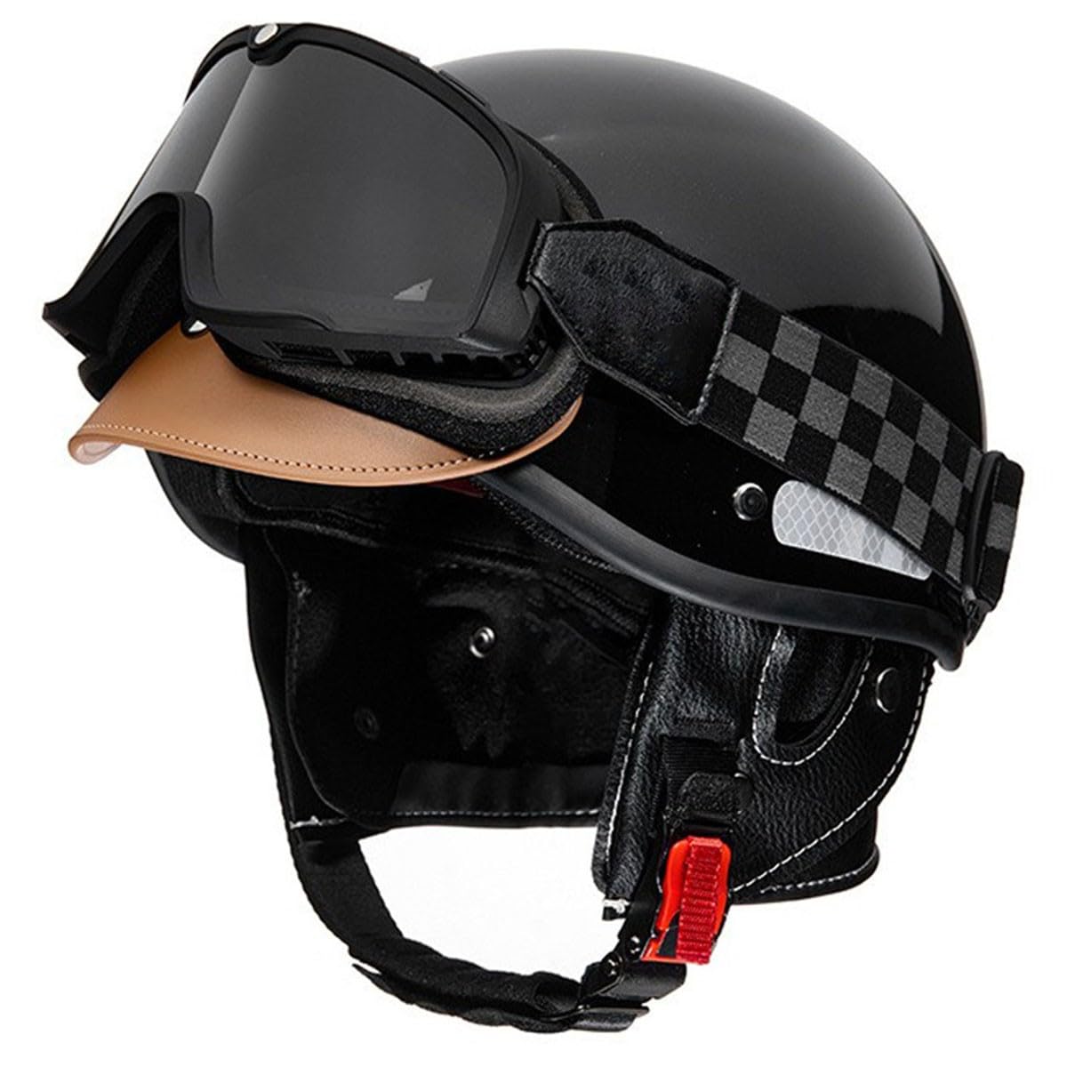 Deutscher Stil Motorradhelm Brain-Cap Halbschale Jethelme DOT/ECE-Zugelassen Männern Frauen Offener Helm Rollerhelm Scooter-Helm Mit Brille Motorrad Halbhelme 20,L:58-62CM von HaiBing