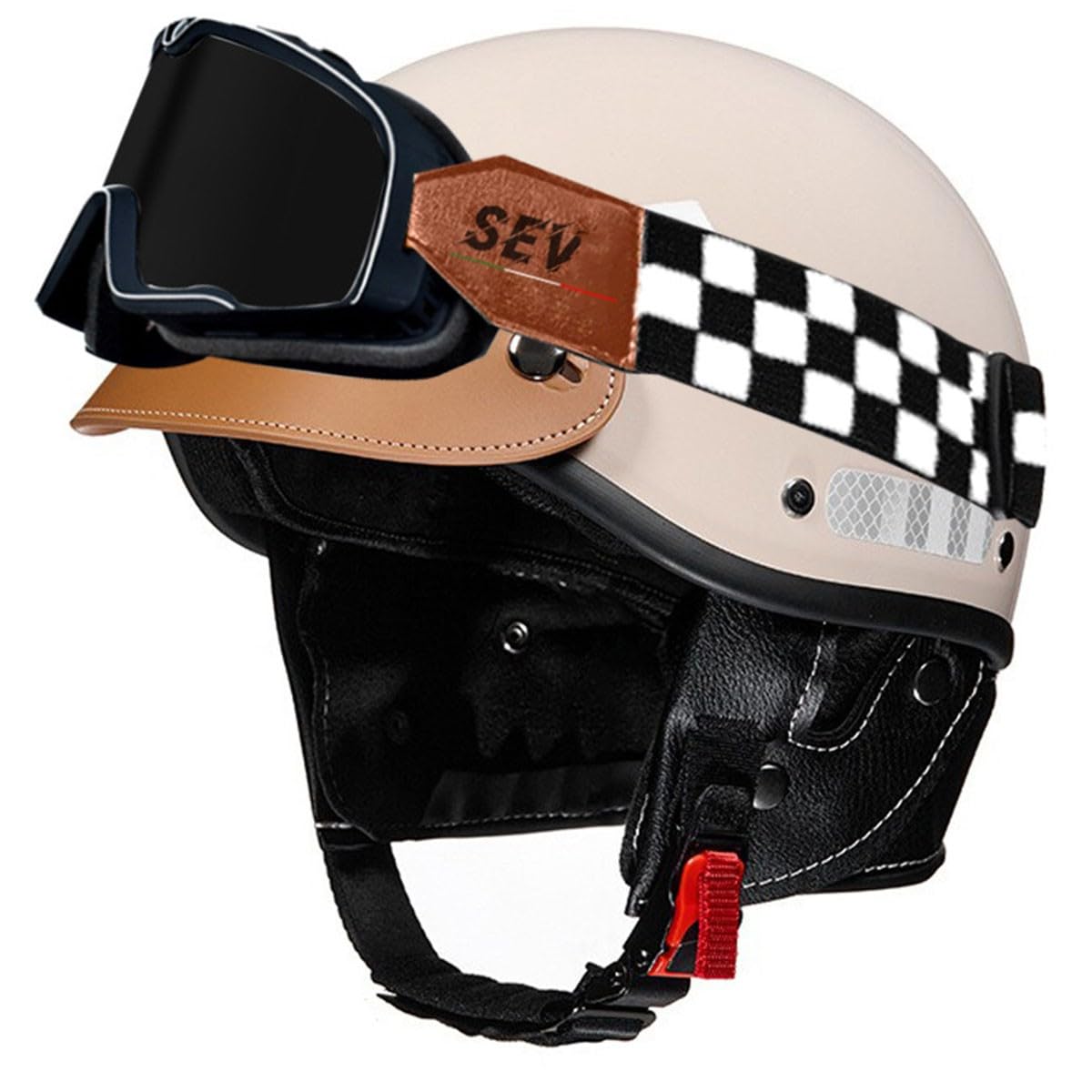 Deutscher Stil Motorradhelm Brain-Cap Halbschale Jethelme DOT/ECE-Zugelassen Männern Frauen Offener Helm Rollerhelm Scooter-Helm Mit Brille Motorrad Halbhelme 9,L:58-62CM von HaiBing