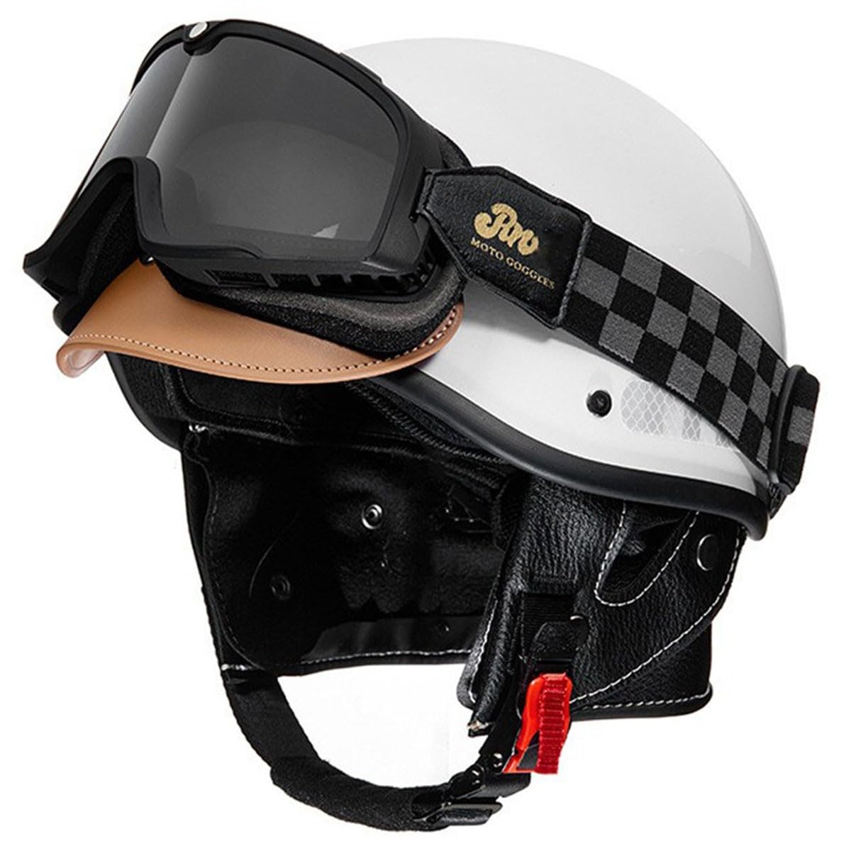 Halbhelme Motorradhelm Halbschalenhelm Mit Brille Rollerhelm Jethelm Offenem Helm DOT/ECE-Zugelassen Retro Brain-Cap Halbschale Helm ​Offenem Helm ​Für Frauen Herren 12,L:58-62CM von HaiBing