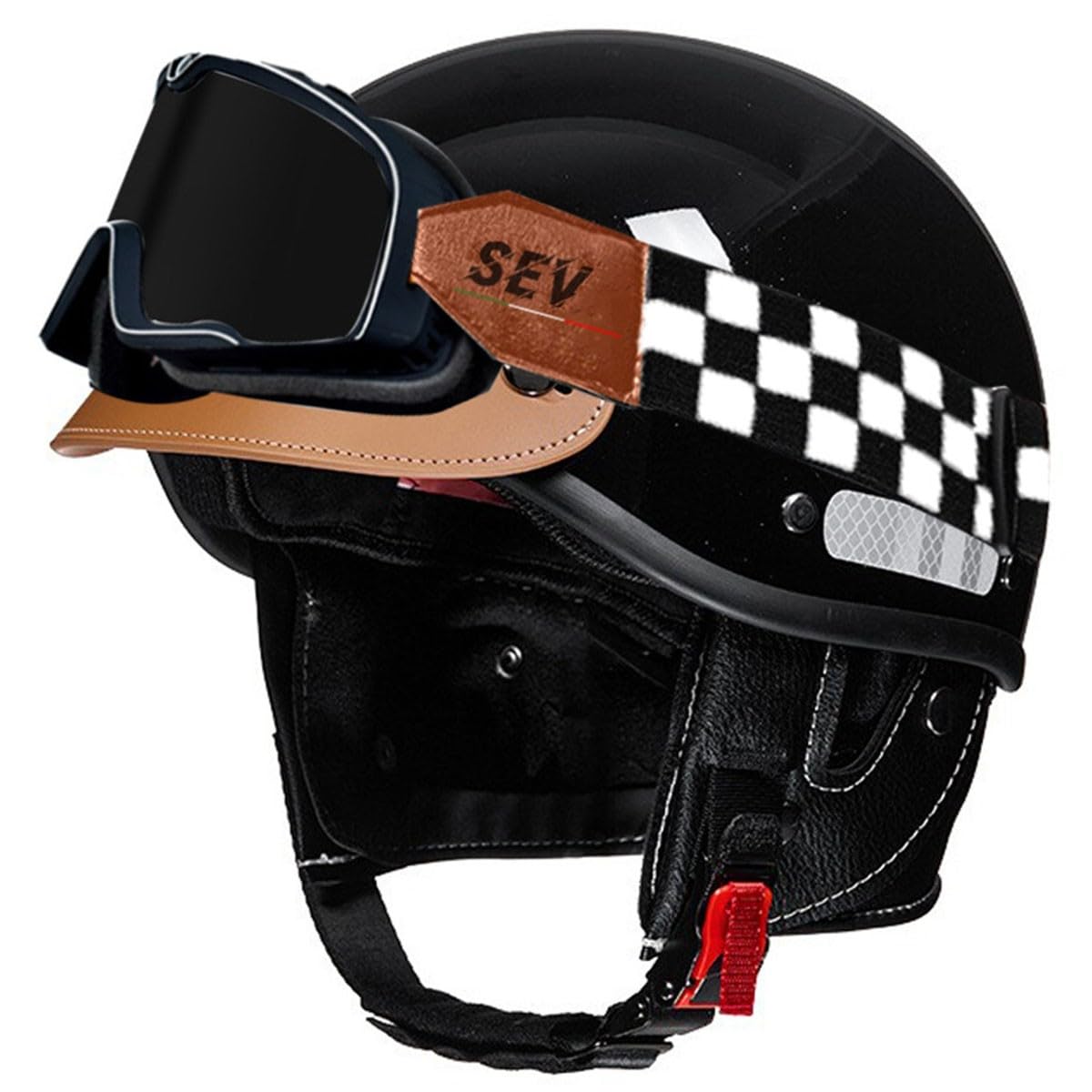 Halbhelme Motorradhelm Halbschalenhelm Mit Brille Rollerhelm Jethelm Offenem Helm DOT/ECE-Zugelassen Retro Brain-Cap Halbschale Helm ​Offenem Helm ​Für Frauen Herren 2,L:58-62CM von HaiBing