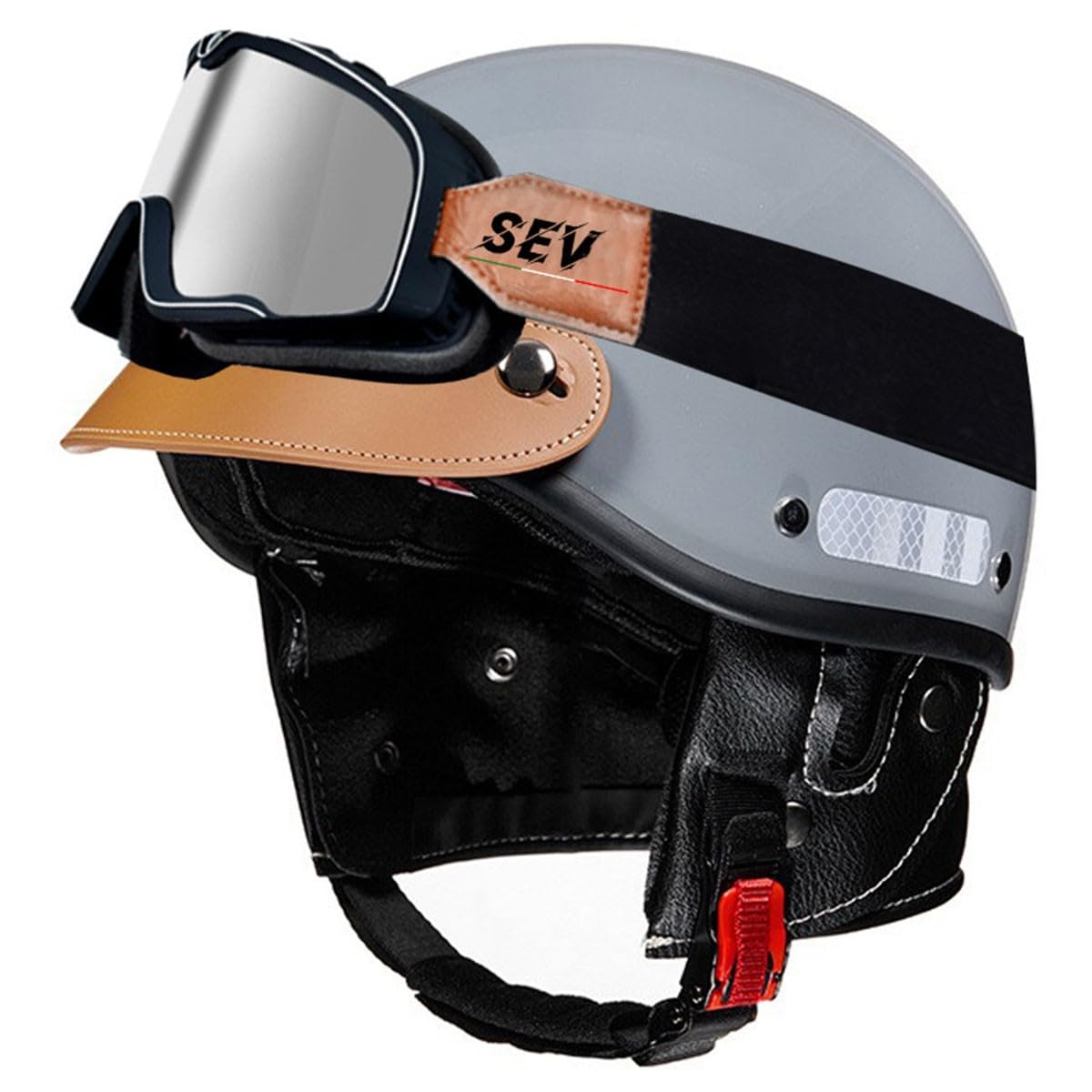 Halbhelme Motorradhelm Halbschalenhelm Mit Brille Rollerhelm Jethelm Offenem Helm DOT/ECE-Zugelassen Retro Brain-Cap Halbschale Helm ​Offenem Helm ​Für Frauen Herren 5,L:58-62CM von HaiBing