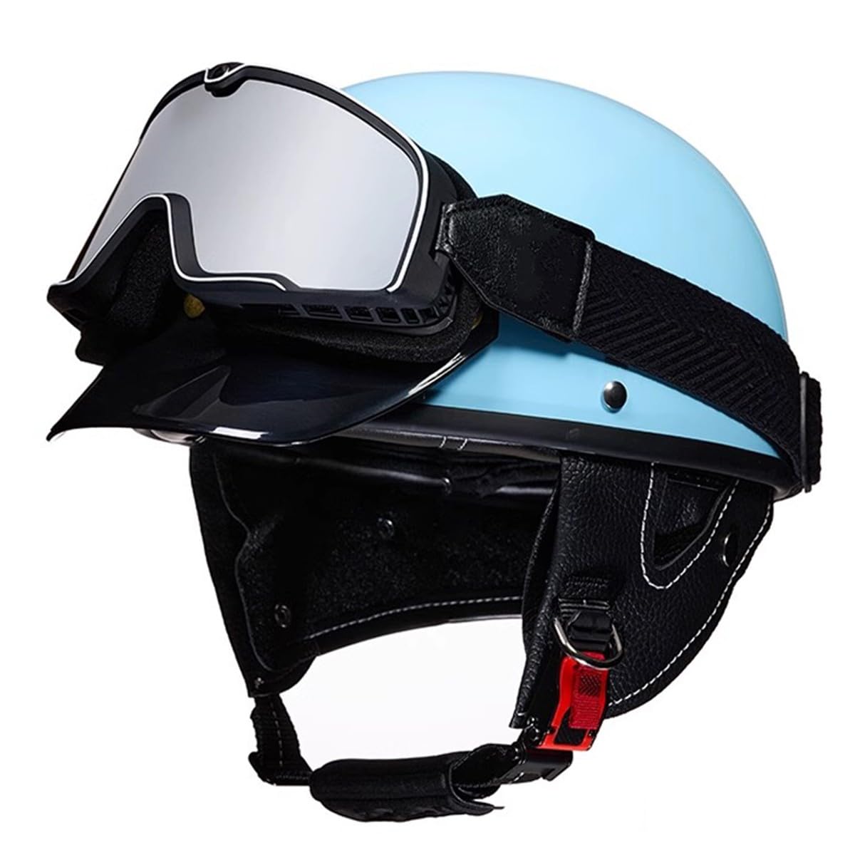 Jet-Helm Halbschalenhelm Damen Herren Retro Motorrad Halbhelm Mit Brille Brain-Cap Motorradhelm Roller-Helm Cruiser Chopper Scooter Helm DOTECE-Zertifizierter Halbhelme 10,M:57-58CM von HaiBing