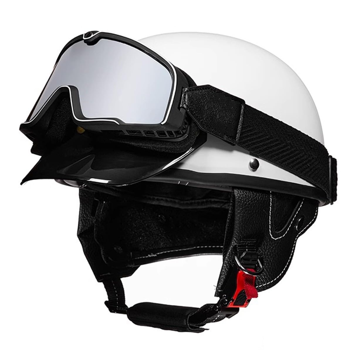 Jet-Helm Halbschalenhelm Damen Herren Retro Motorrad Halbhelm Mit Brille Brain-Cap Motorradhelm Roller-Helm Cruiser Chopper Scooter Helm DOTECE-Zertifizierter Halbhelme 14,L:59-60CM von HaiBing