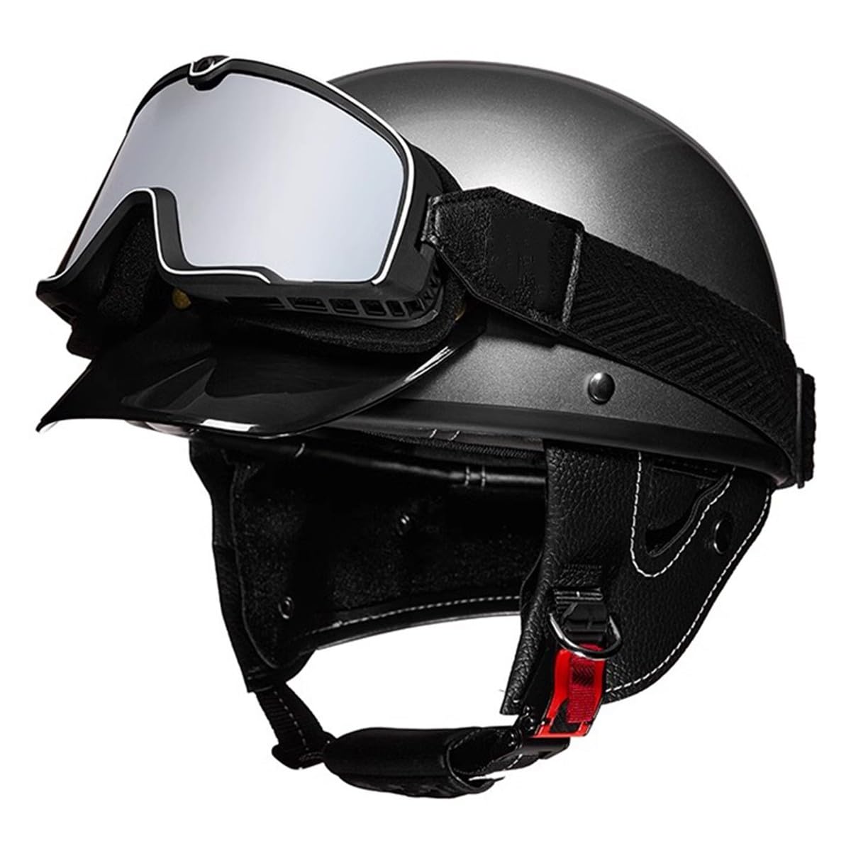 Jet-Helm Halbschalenhelm Damen Herren Retro Motorrad Halbhelm Mit Brille Brain-Cap Motorradhelm Roller-Helm Cruiser Chopper Scooter Helm DOTECE-Zertifizierter Halbhelme 2,M:57-58CM von HaiBing