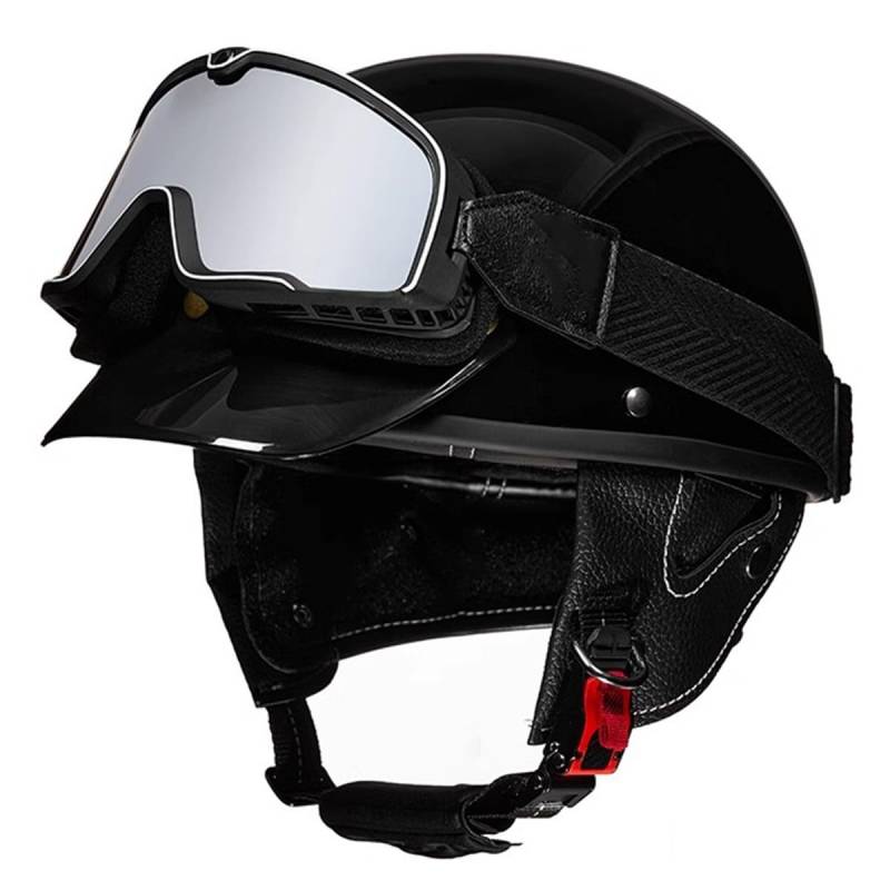 Jet-Helm Halbschalenhelm Damen Herren Retro Motorrad Halbhelm Mit Brille Brain-Cap Motorradhelm Roller-Helm Cruiser Chopper Scooter Helm DOTECE-Zertifizierter Halbhelme 4,XL:61-62CM von HaiBing