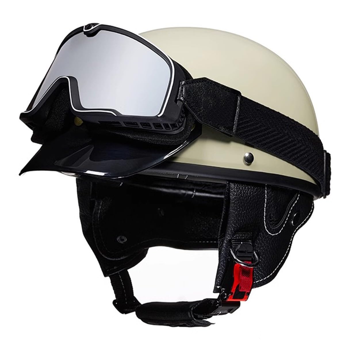 Jet-Helm Halbschalenhelm Damen Herren Retro Motorrad Halbhelm Mit Brille Brain-Cap Motorradhelm Roller-Helm Cruiser Chopper Scooter Helm DOTECE-Zertifizierter Halbhelme 8,L:59-60CM von HaiBing