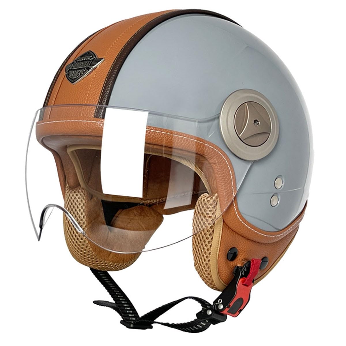 Jethelm Retro Halbschalenhelm Motorradhelm Mit Sonnenblende 3/4 Adults Unisex Motorrad Halbhelme Sicherheitshelm DOT/ECE Zulassung Rollerhelm Offenem Helm 4,XXL:63-64CM von HaiBing