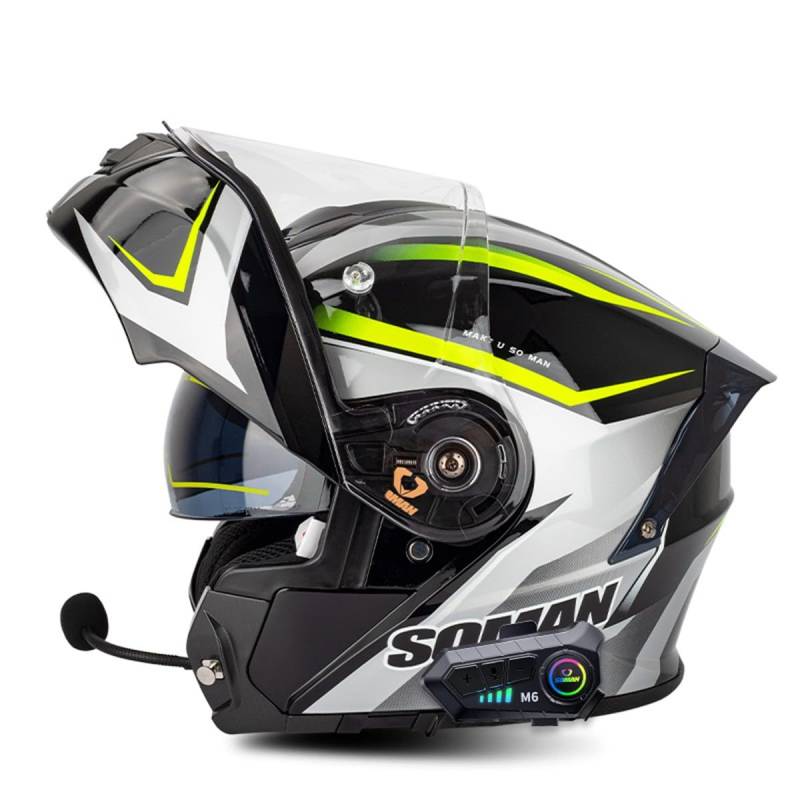 Klapphelm Motorrad Helm Mit Bluetooth Integralhelm Mit Doppelvisier Mikrofon Integriert Motorradhelm Sturzhelm ECE/DOT Zertifiziert Flip Vollvisierhelm Für Herren Damen 1,4XL:67-68CM von HaiBing