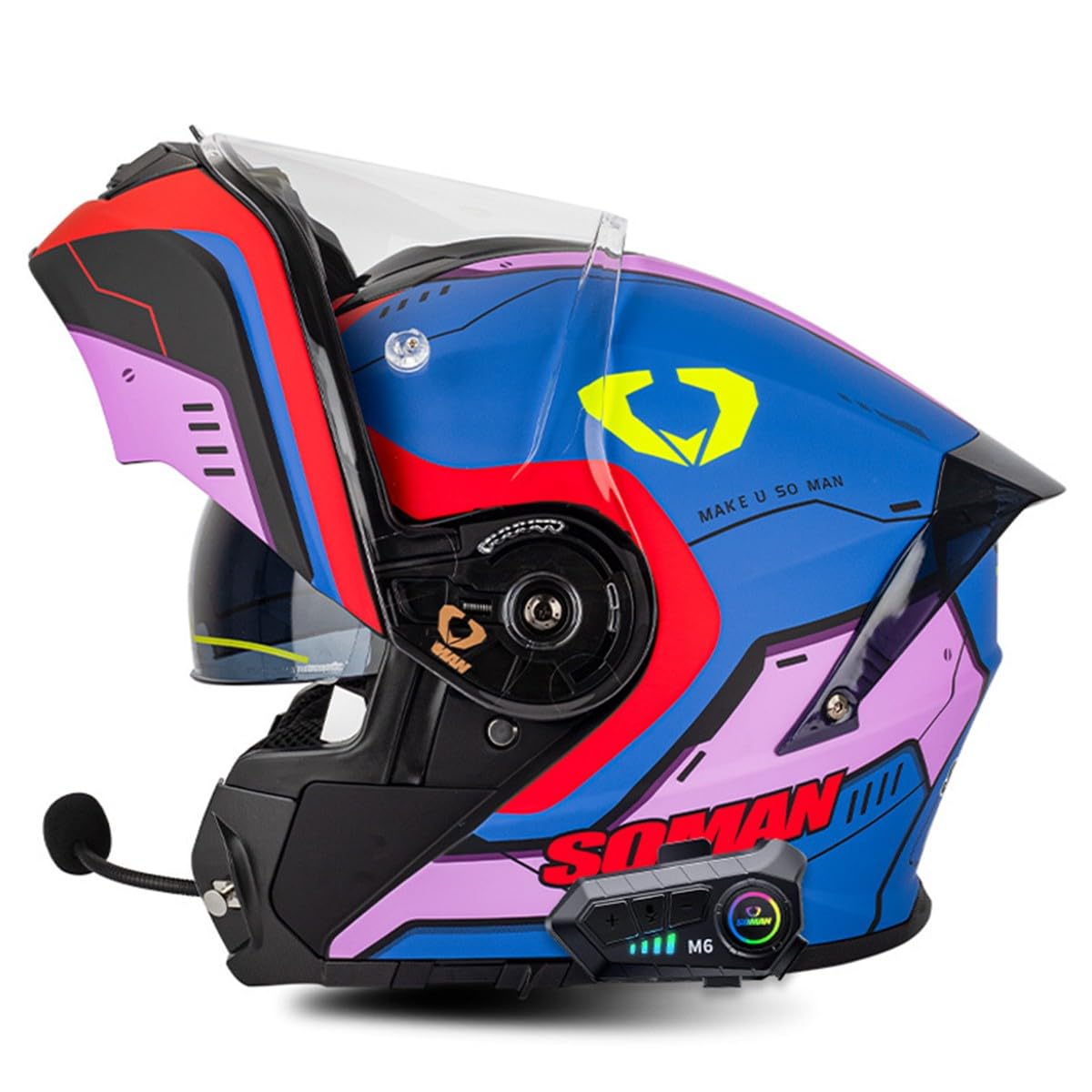 Klapphelm Motorrad Helm Mit Bluetooth Integralhelm Mit Doppelvisier Mikrofon Integriert Motorradhelm Sturzhelm ECE/DOT Zertifiziert Flip Vollvisierhelm Für Herren Damen 11,3XL:65-66CM von HaiBing