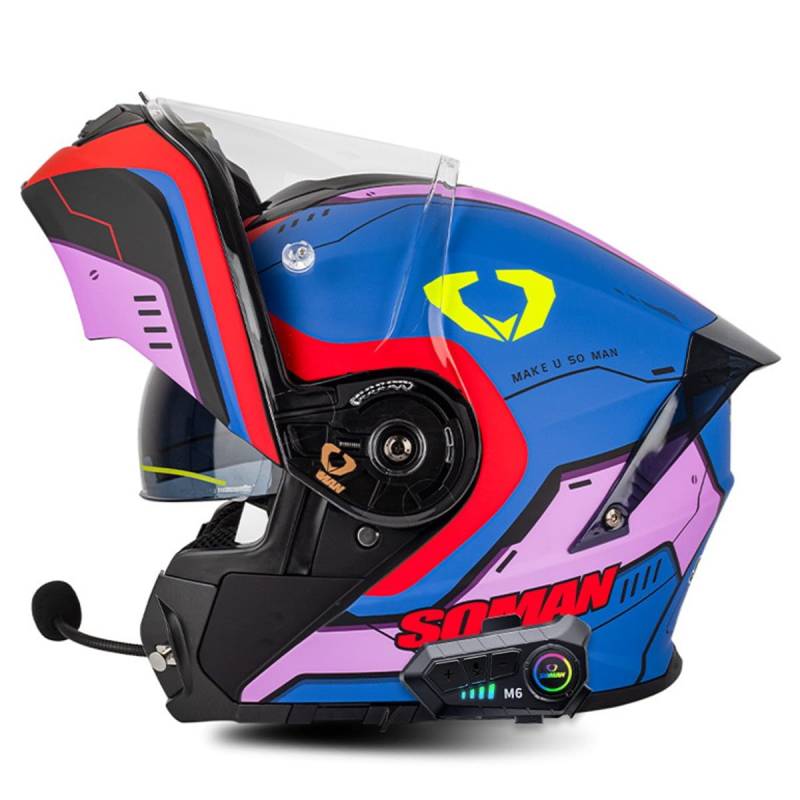 Klapphelm Motorrad Helm Mit Bluetooth Integralhelm Mit Doppelvisier Mikrofon Integriert Motorradhelm Sturzhelm ECE/DOT Zertifiziert Flip Vollvisierhelm Für Herren Damen 11,XL:61-62CM von HaiBing