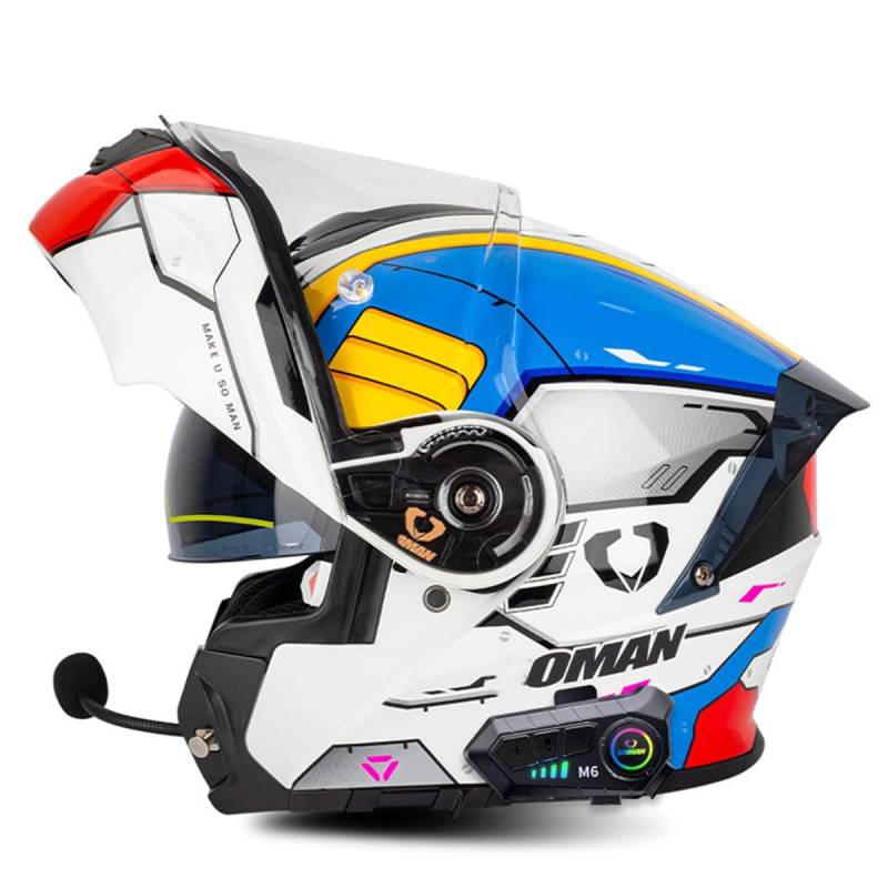 Klapphelm Motorrad Helm Mit Bluetooth Integralhelm Mit Doppelvisier Mikrofon Integriert Motorradhelm Sturzhelm ECE/DOT Zertifiziert Flip Vollvisierhelm Für Herren Damen 2,4XL:67-68CM von HaiBing