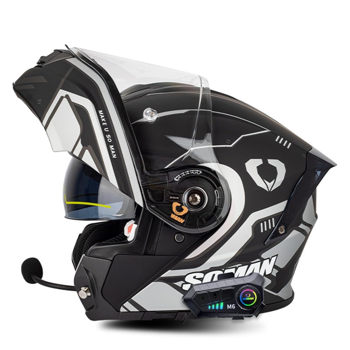 Klapphelm Motorrad Helm Mit Bluetooth Integralhelm Mit Doppelvisier Mikrofon Integriert Motorradhelm Sturzhelm ECE/DOT Zertifiziert Flip Vollvisierhelm Für Herren Damen 3,3XL:65-66CM von HaiBing