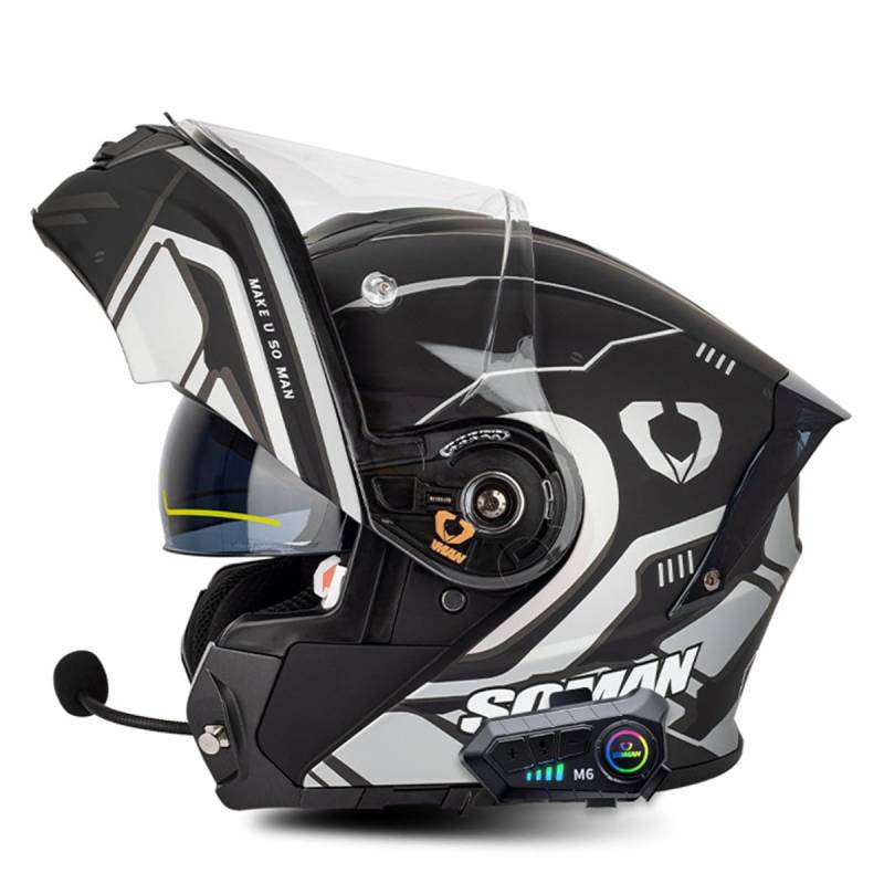 Klapphelm Motorrad Helm Mit Bluetooth Integralhelm Mit Doppelvisier Mikrofon Integriert Motorradhelm Sturzhelm ECE/DOT Zertifiziert Flip Vollvisierhelm Für Herren Damen 3,L:59-60CM von HaiBing