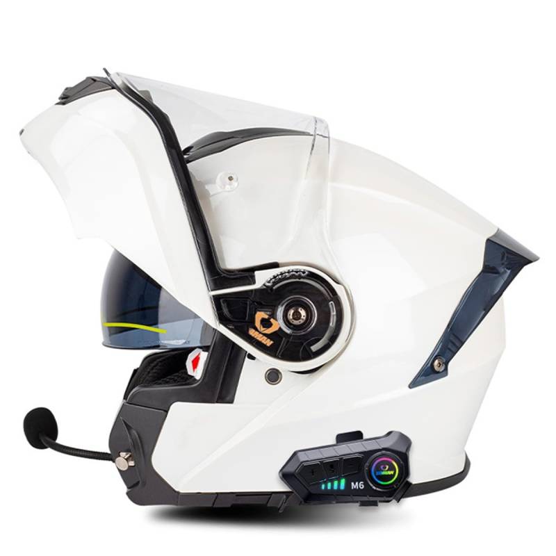 Klapphelm Motorrad Helm Mit Bluetooth Integralhelm Mit Doppelvisier Mikrofon Integriert Motorradhelm Sturzhelm ECE/DOT Zertifiziert Flip Vollvisierhelm Für Herren Damen 5,XXL:63-64CM von HaiBing