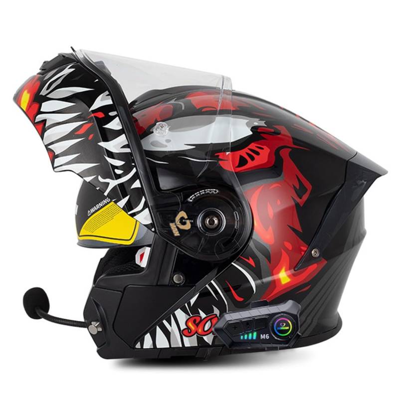 Klapphelm Motorrad Helm Mit Bluetooth Integralhelm Mit Doppelvisier Mikrofon Integriert Motorradhelm Sturzhelm ECE/DOT Zertifiziert Flip Vollvisierhelm Für Herren Damen 6,4XL:67-68CM von HaiBing