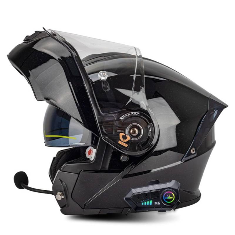 Klapphelm Motorrad Helm Mit Bluetooth Integralhelm Mit Doppelvisier Mikrofon Integriert Motorradhelm Sturzhelm ECE/DOT Zertifiziert Flip Vollvisierhelm Für Herren Damen 8,3XL:65-66CM von HaiBing