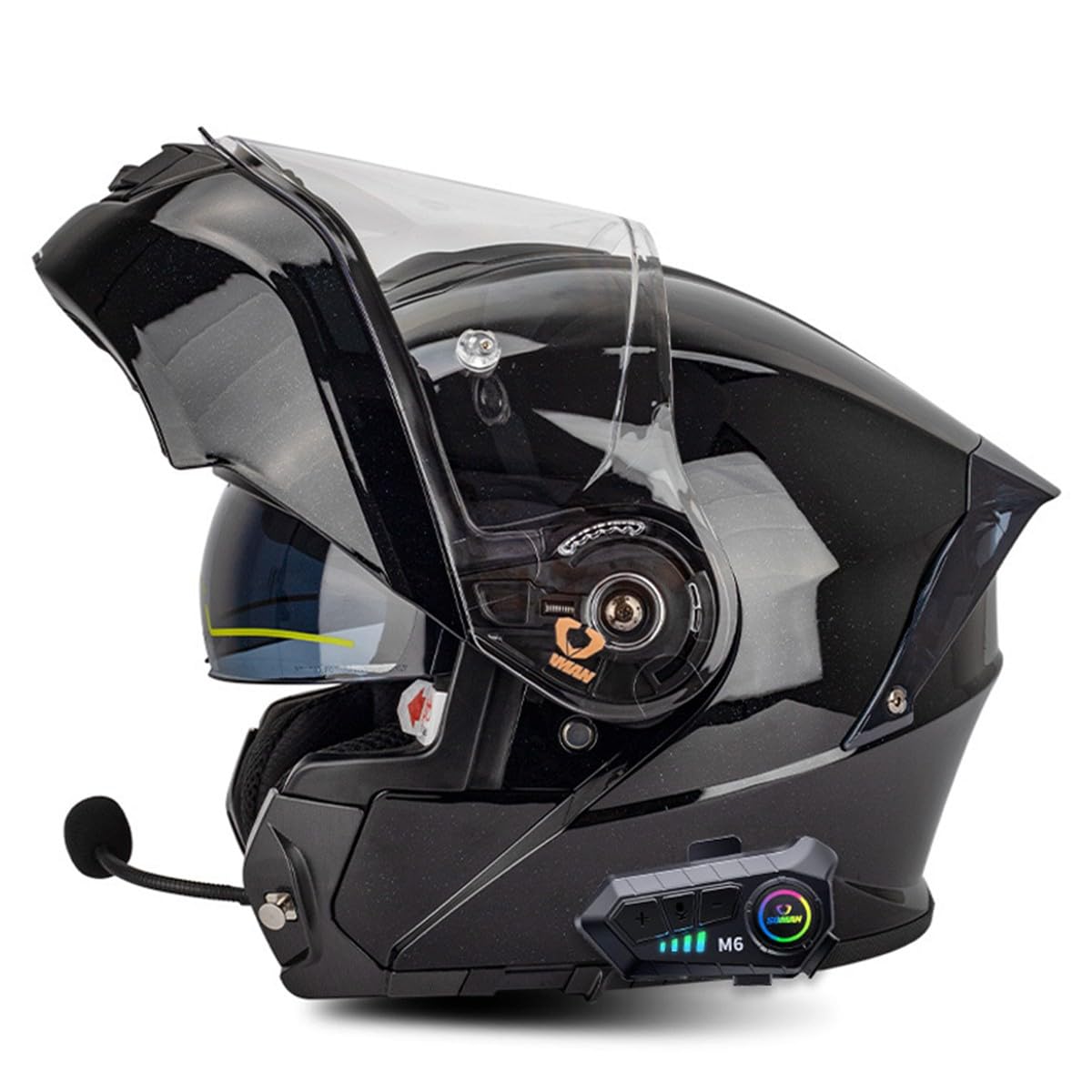 Klapphelm Motorrad Helm Mit Bluetooth Integralhelm Mit Doppelvisier Mikrofon Integriert Motorradhelm Sturzhelm ECE/DOT Zertifiziert Flip Vollvisierhelm Für Herren Damen 8,XL:61-62CM von HaiBing