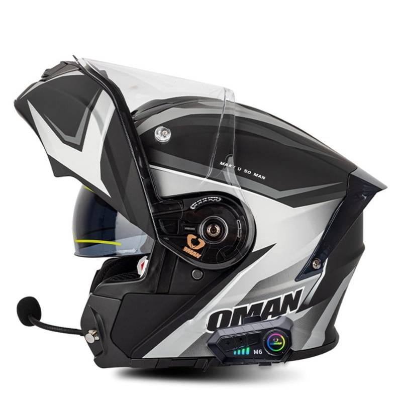 Klapphelm Motorrad Helm Mit Bluetooth Integralhelm Mit Doppelvisier Mikrofon Integriert Motorradhelm Sturzhelm ECE/DOT Zertifiziert Flip Vollvisierhelm Für Herren Damen 9,4XL:67-68CM von HaiBing