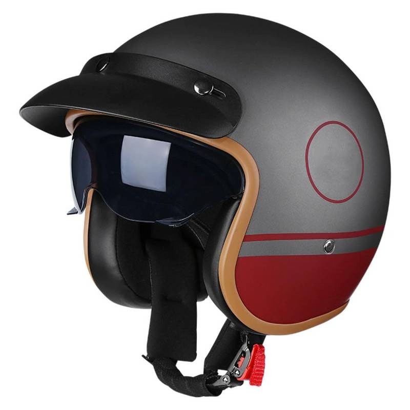 Motorradhelm ECEDOT Zertifiziert Jethelm Retro Halbschalenhelm Motorrad Halbhelm Mit Visier Chopper Helm Scooter-Helm Offenem Helm Herausnehmbares Futter 3,XL:61-62CM von HaiBing