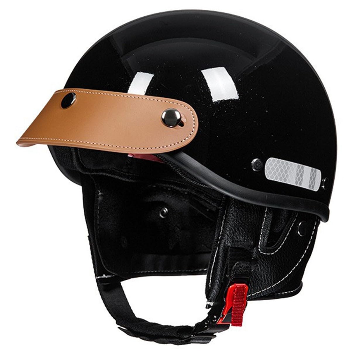 Motorradhelm Halbhelme Retro Style Jethelm Mit Abnehmbare Krempe Brain-Cap Halbschalenhelm Roller-Helm Offener Helm DOT/ECE-Zulassung Scooter Moped Helm Schutzhelm 1,L:58-62CM von HaiBing