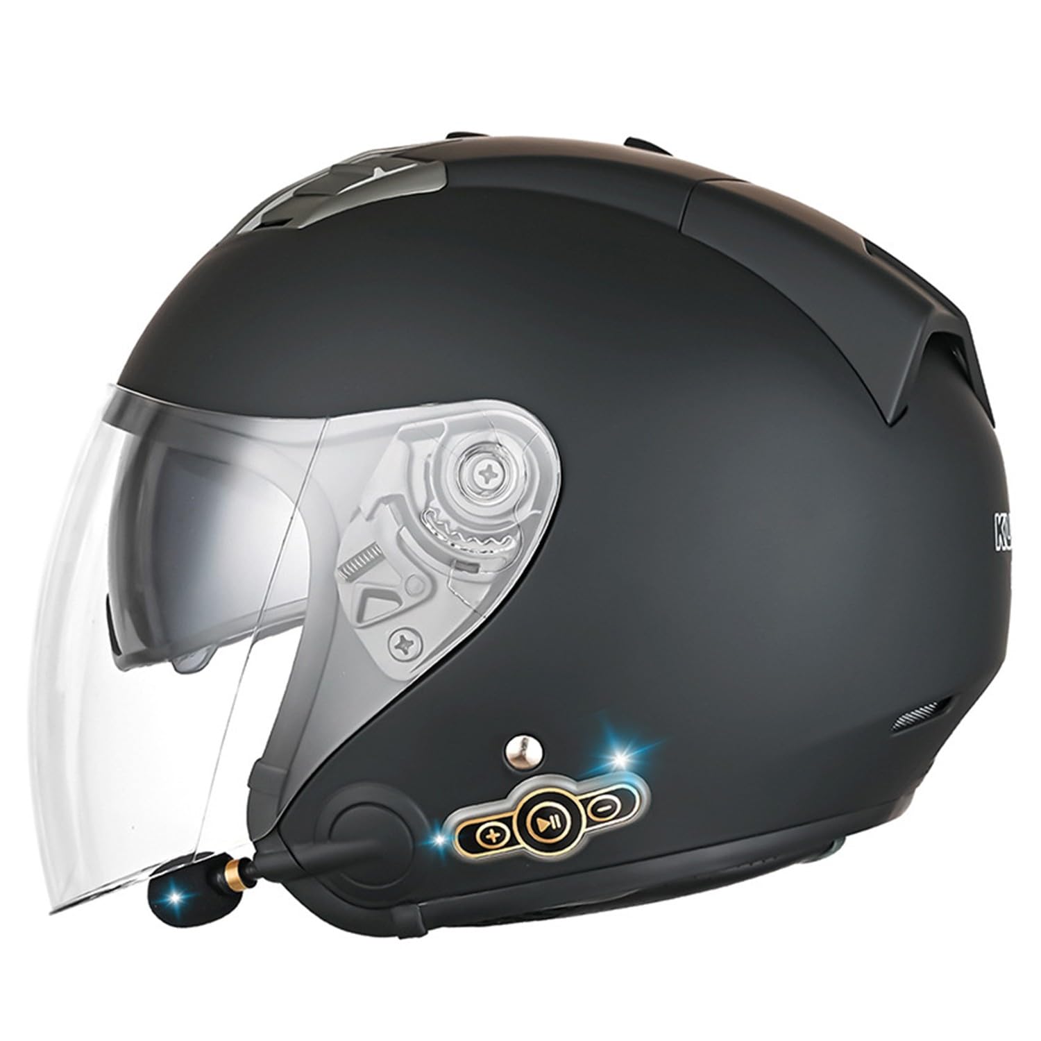 Motorradhelm Halbschalenhelm Bluetooth Jet-Helm,Deutscher Stil Roller Cruiser Anti-Collision Helm Mit Visier Offener Helm Sturzhelm ECE Zertifiziert Für Damen Und Herren 2,XXL:63-64CM von HaiBing