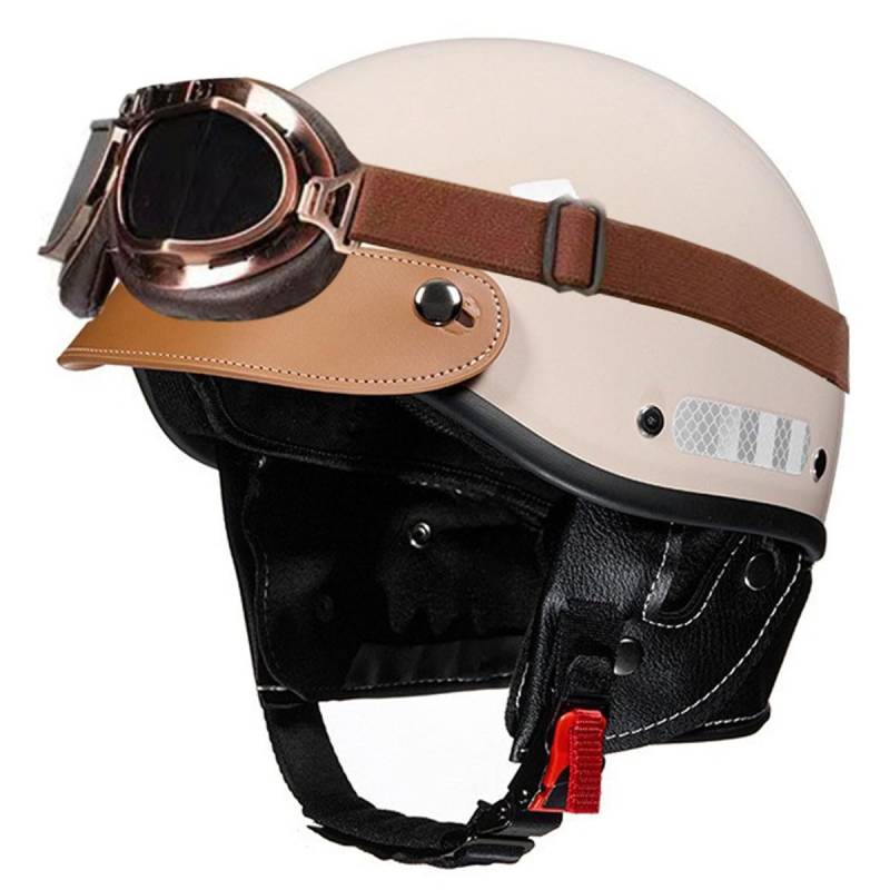 Motorradhelm Halbschalenhelm Mit ECE Zulassung Deutscher Stil Jethelm Motorrad Halbhelme Mit Brille Offenem Helm Cruiser Roller Cool Helm Für Herren Damen Im Edlen Vintage-Look 6,L:58-62CM von HaiBing