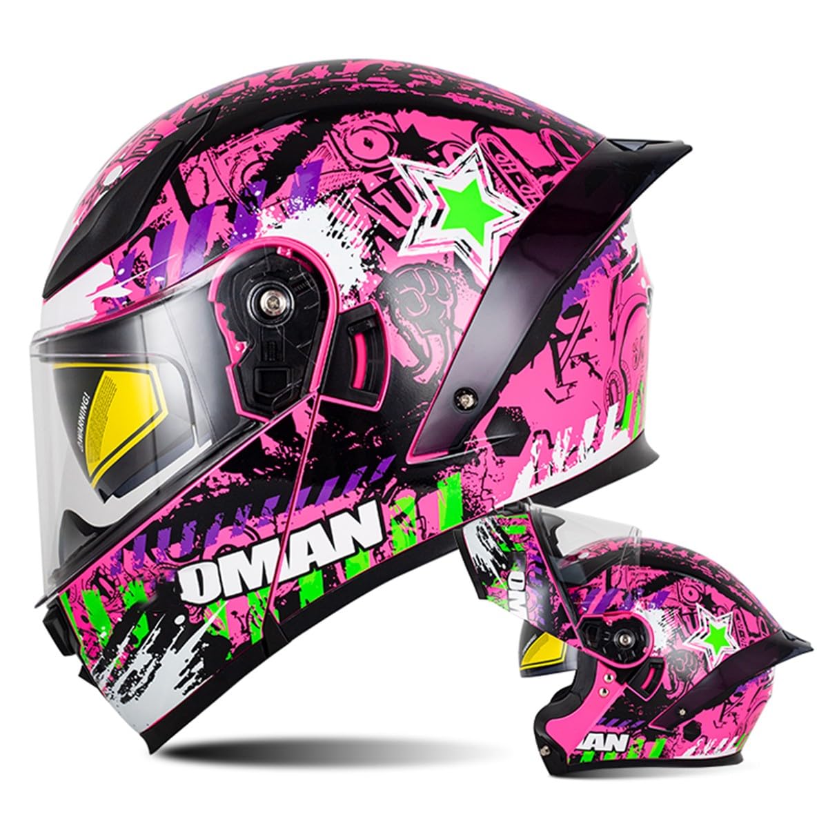 Motorradhelm Integrierter Klapphelm DOT/ECE Zertifiziert Flip Vollvisierhelm Motorrad Schutzhelm Mit Doppelvisier Integralhelm Motocross Helm Für Männer Und Frauen 5,L:59-60CM von HaiBing