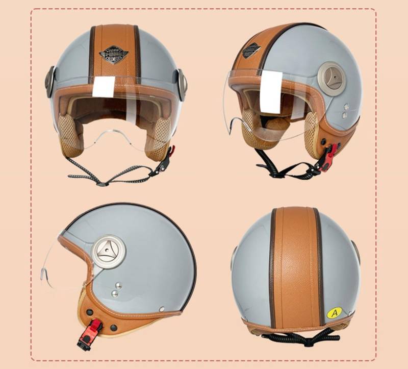 Motorradhelm Jethelm 3/4 Helm DOT/ECE-Zulassung Motorrad Halbhelme Cruiser Scooter-Helm Mit Sonnenblende Retro Halbschalenhelm Schutzhelm Für Herren Damen 3,XL:61-62CM von HaiBing