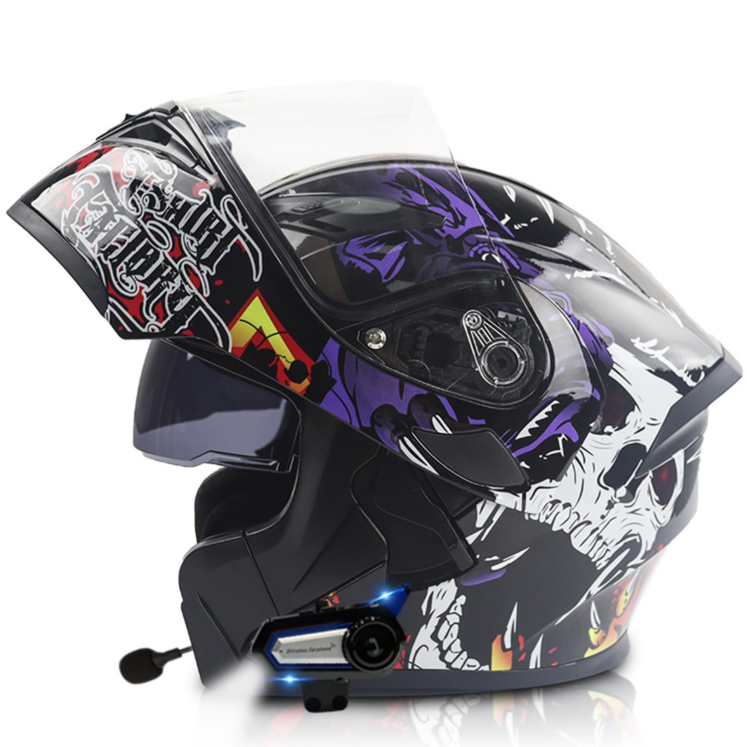 Motorradhelm Motorrad Klapphelm Mit Bluetooth Rollerhelm Sturzhelm Integralhelm Mit Doppelvisier Und Mikrofon Flip Vollvisierhelm Für Damen Herren Erwachsene ECE Zertifiziert 8,M:57-58CM von HaiBing