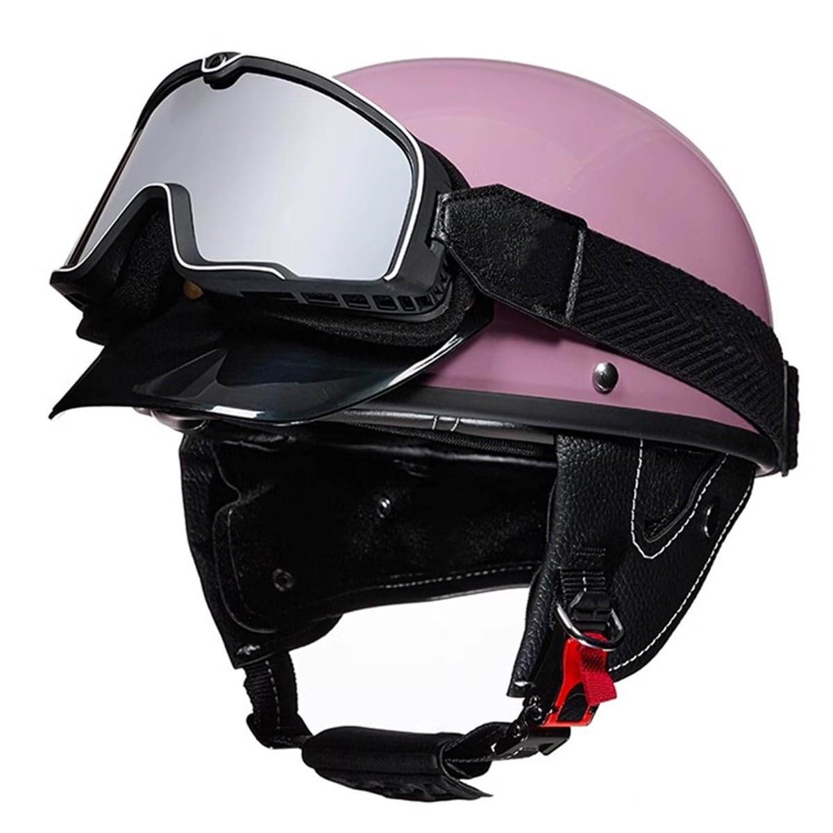 Retro Motorrad Halbhelm Jethelm Roller-Helm DOTECE-Zertifizierter Motorradhelm Offenem Helm Für Damen Herren Mit Brille Brain-Cap Halbschalenhelm Leichter Moped Scooter Helm 1,L:59-60CM von HaiBing