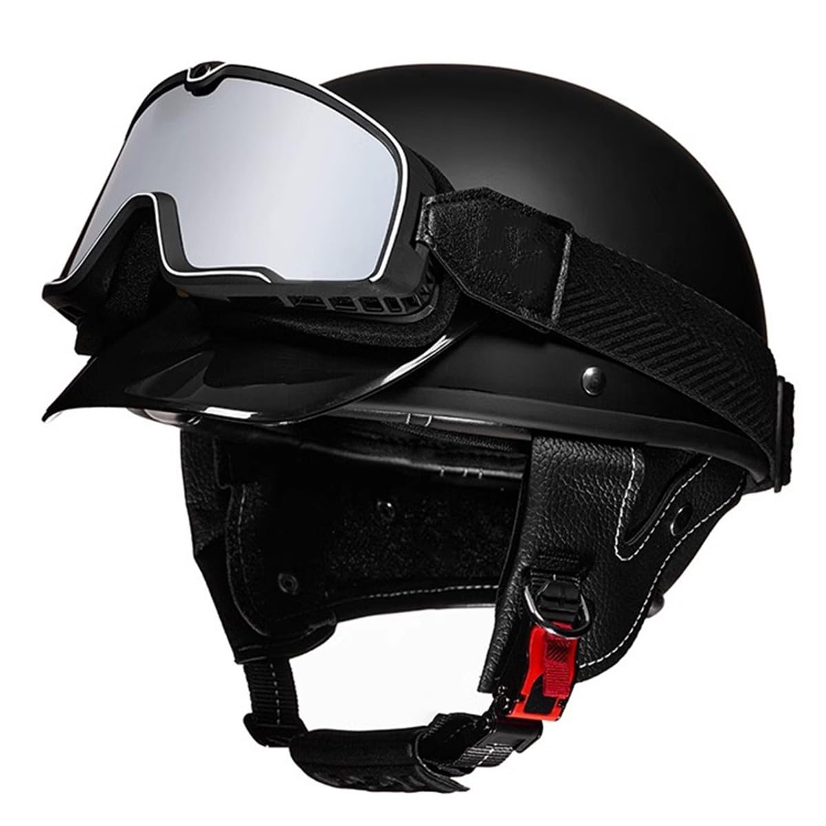 Retro Motorrad Halbhelm Jethelm Roller-Helm DOTECE-Zertifizierter Motorradhelm Offenem Helm Für Damen Herren Mit Brille Brain-Cap Halbschalenhelm Leichter Moped Scooter Helm 13,L:59-60CM von HaiBing