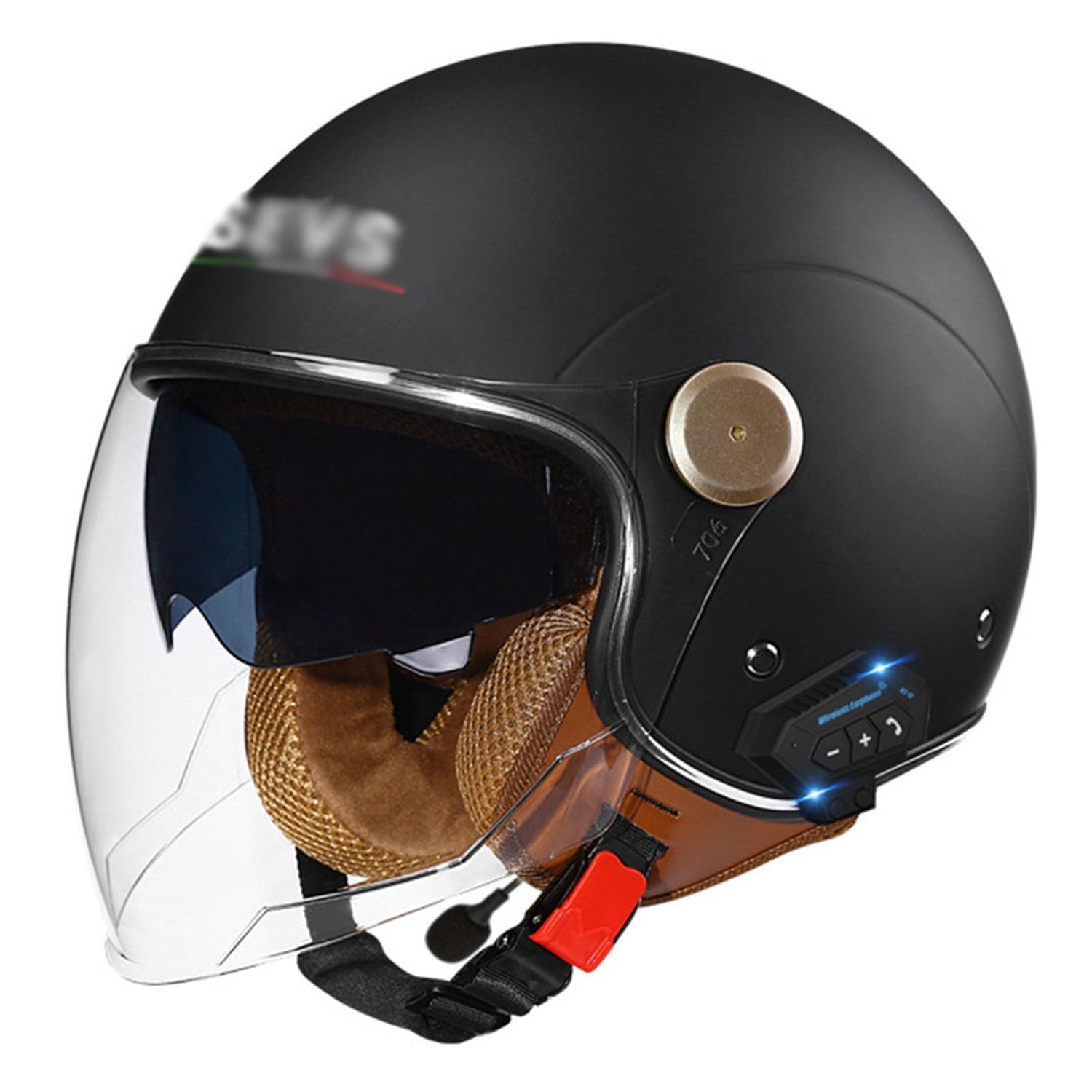 Retro Motorrad Halbhelme Jet-Helm Brain-Cap Halbschale Roller-Helm Mit Doppeltes Visier 3/4 Bluetooth Motorradhelm Damen Herren DOT/ECE-Zugelassen Offener Helm Moped Helm 6,M:57-58CM von HaiBing