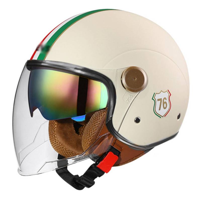 Retro Motorrad Halbhelme Motorradhelm Für Herren Damen,3/4 Jethelm Halbschalenhelm Braincap Mit Visier Offener Helm Roller-Helm DOT/ECE-Zertifizierung Für Cruiser Scooter 17,M:57-58CM von HaiBing