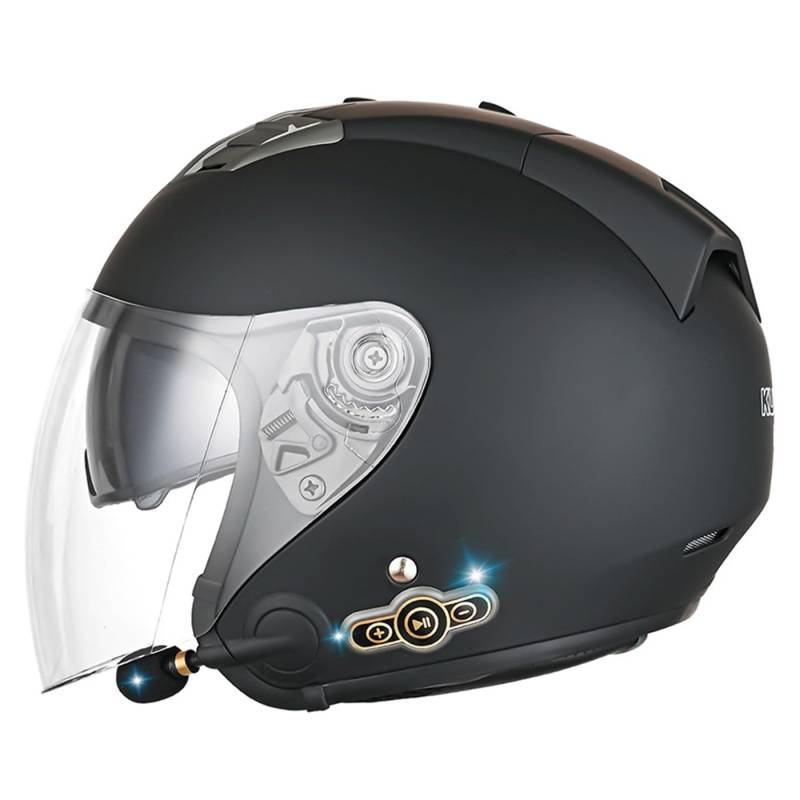 Retro Motorrad Halbhelme Motorradhelm Für Herren Und Damen DOT/ECE-Zertifizierung Bluetooth Jethelm Braincap Offenem Helm Mit Visier Halbschalenhelm Für Cruiser Moped Scooter 1,L:59-60CM von HaiBing