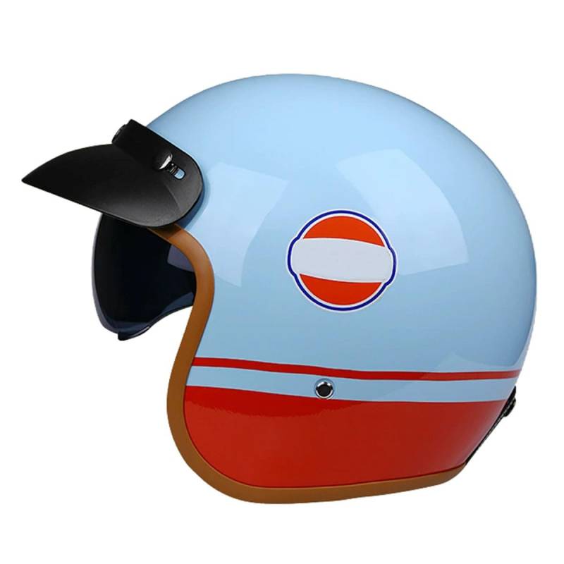 Retro Oldtimer Halbschale Jet-Helm Motorrad-Helm Brain-Cap DOTECE-Zulassung Jethelm Roller-Helm Scooter-Helm Mit Built-In Visier Offenem Motorrad Halbhelm Für Damen Herren 1,L:59-60CM von HaiBing