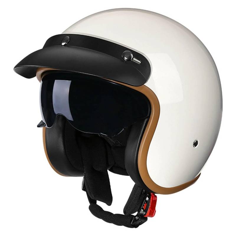 Retro Oldtimer Halbschale Jet-Helm Motorrad-Helm Brain-Cap DOTECE-Zulassung Jethelm Roller-Helm Scooter-Helm Mit Built-In Visier Offenem Motorrad Halbhelm Für Damen Herren 4,M:57-58CM von HaiBing