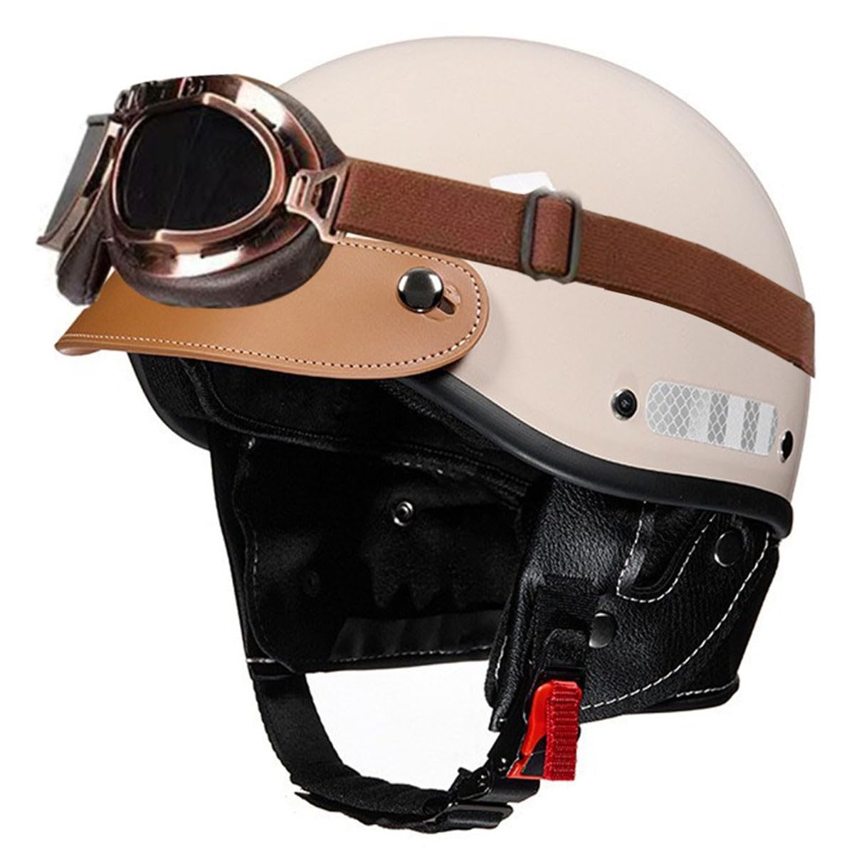 Vintage Deutsche Motorrad Halbhelme Braincap Jethelm Roller-Helm DOT/ECE Zugelassen Halbschalenhelm Motorradhelm Für Herren Damen Mit Brille Offenem Helm Sturzhelm Scooter-Helm 1,L:58-62CM von HaiBing