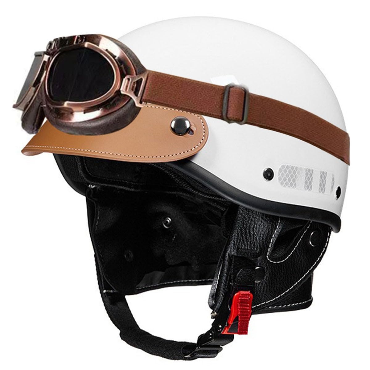 Vintage Deutsche Motorrad Halbhelme Braincap Jethelm Roller-Helm DOT/ECE Zugelassen Halbschalenhelm Motorradhelm Für Herren Damen Mit Brille Offenem Helm Sturzhelm Scooter-Helm 11,L:58-62CM von HaiBing