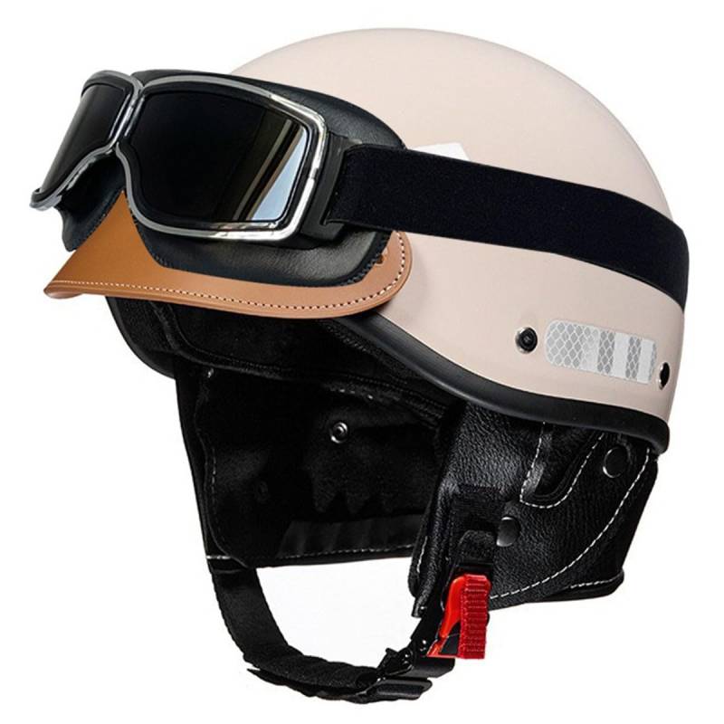 Vintage Deutsche Motorrad Halbhelme Braincap Jethelm Roller-Helm DOT/ECE Zugelassen Halbschalenhelm Motorradhelm Für Herren Damen Mit Brille Offenem Helm Sturzhelm Scooter-Helm 2,L:58-62CM von HaiBing