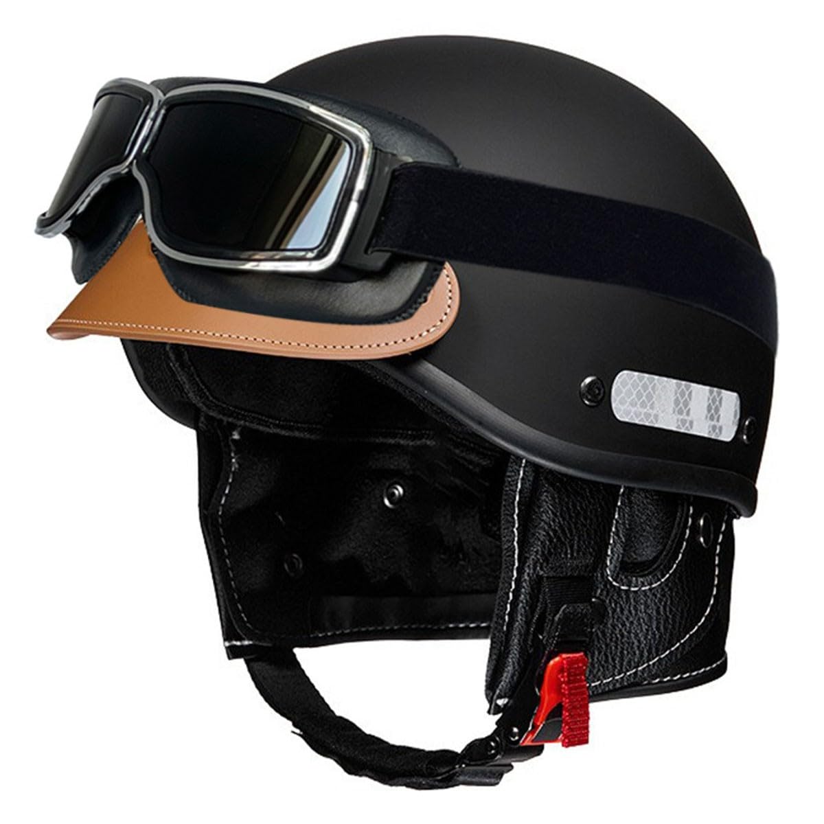 Vintage Deutsche Motorrad Halbhelme Braincap Jethelm Roller-Helm DOT/ECE Zugelassen Halbschalenhelm Motorradhelm Für Herren Damen Mit Brille Offenem Helm Sturzhelm Scooter-Helm 8,L:58-62CM von HaiBing