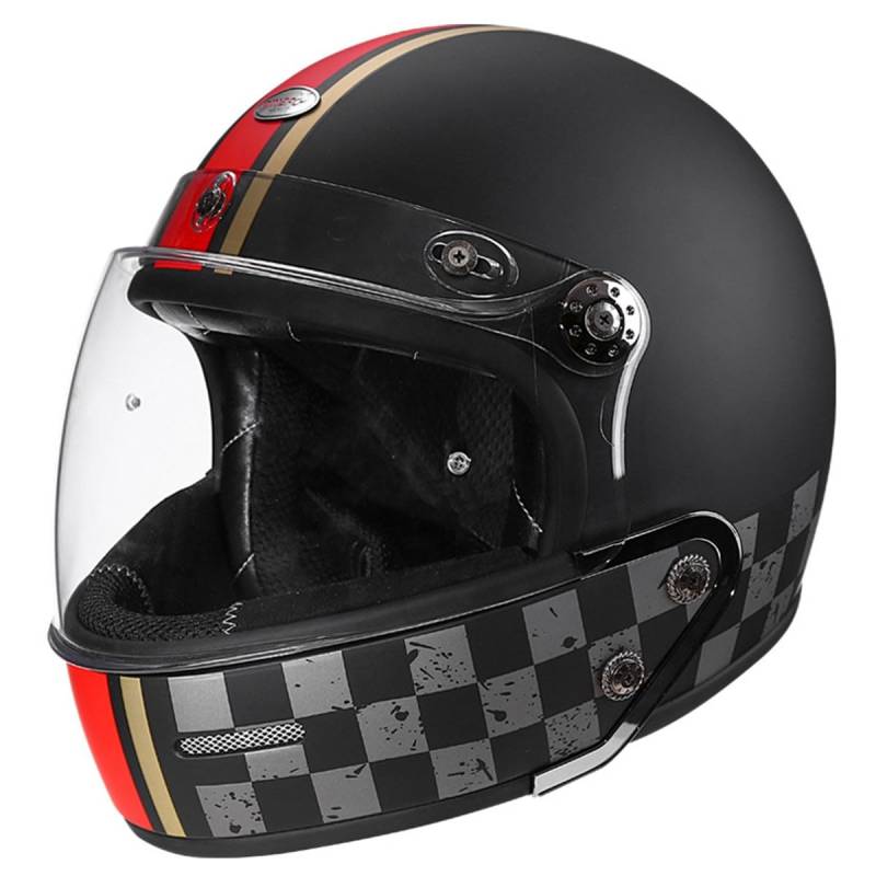 Vintage Jethelm Motorrad-Helm Rollerhelm Sturzhelm Mit Visier Sonnenblende Offenem Helm Halbschalenhelm Scooter-Helm Für Erwachsene Männer Frauen DOT/ECE-Zertifizierung 13,M:57-58CM von HaiBing