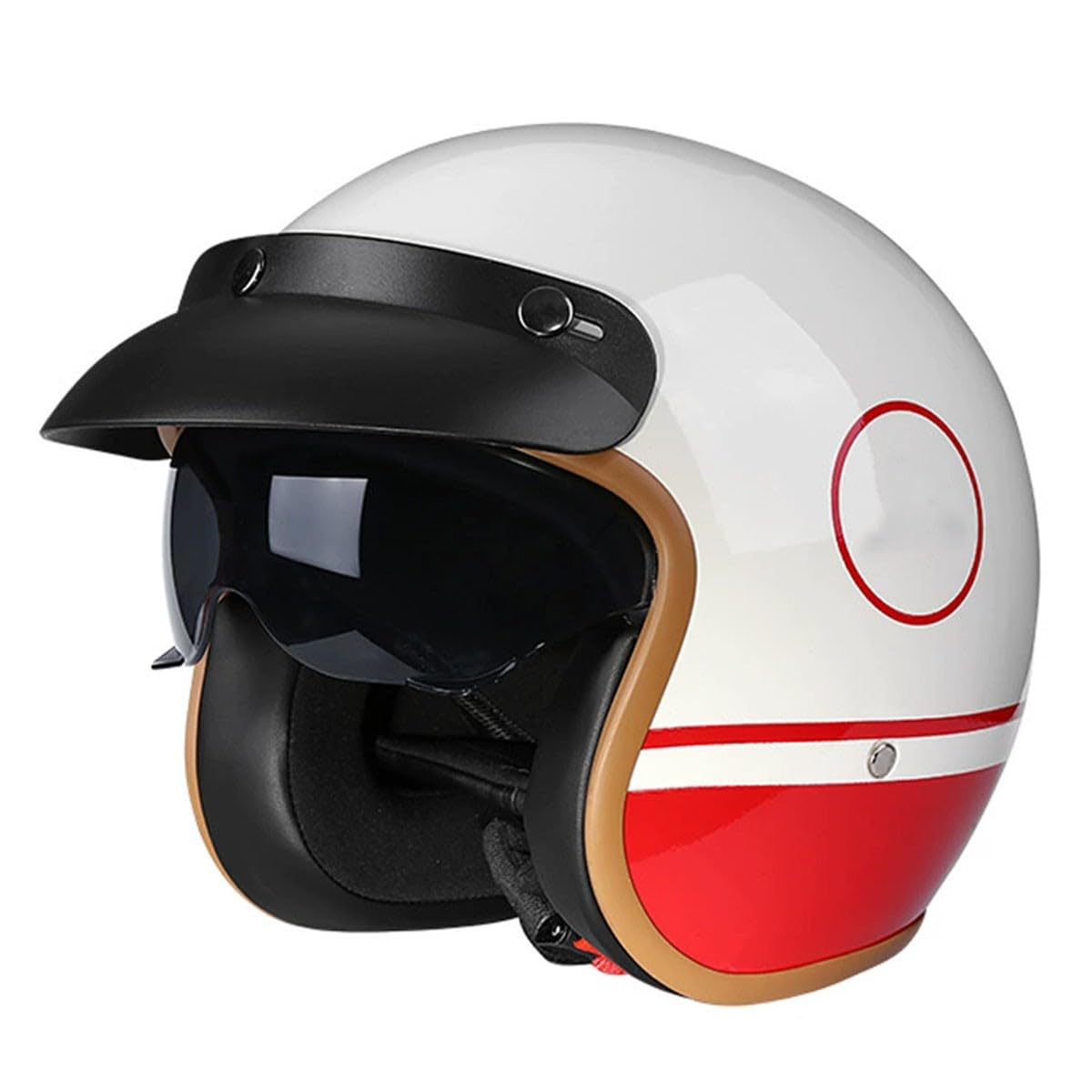 Vintage Motorrad Halbhelm 3/4 Jethelm Brain-Cap DOTECE Zulassung Halbschalenhelm Roller-Helm Scooter-Helm Mit Built-In Visier Offenem Helm Für Biker Chopper Cruiser 5,L:59-60CM von HaiBing