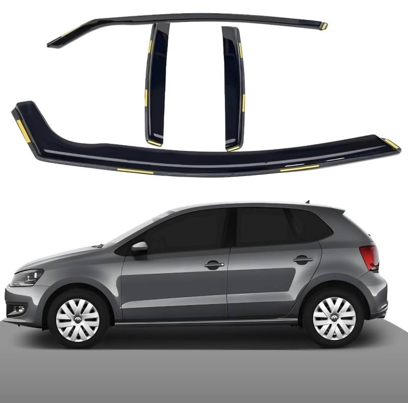 Haibak Wind Deflectors Set kompatibel mit VW Polo MK5 2009-2017 5-Türer Schrägheck 4 Stück Tinted in Channel Fitment von Haibak