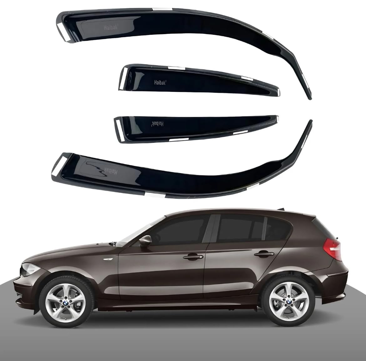 Haibak Windabweiser-Set, kompatibel mit BMW 1er-Serie E87 2004–2011, 5-Türer, Schrägheck, 4-teilig, getönt in Kanalmontage von Haibak