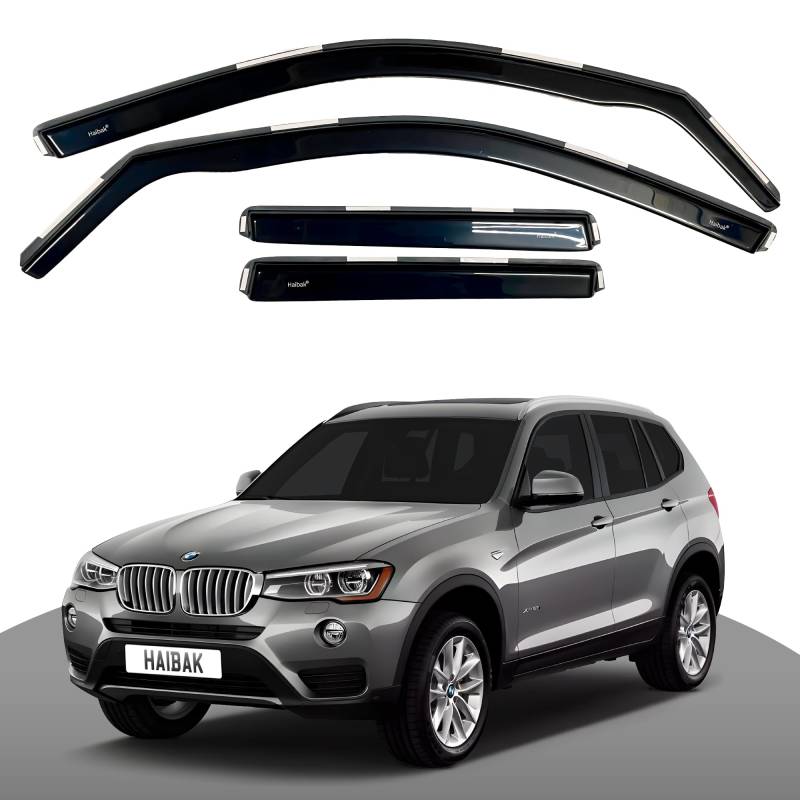 Haibak Windabweiser-Set, kompatibel mit BMW X3, MK2, F25, 2011–2017, 5-Türer, SUV, 4 Stück, getönt in Kanalanpassung von Haibak