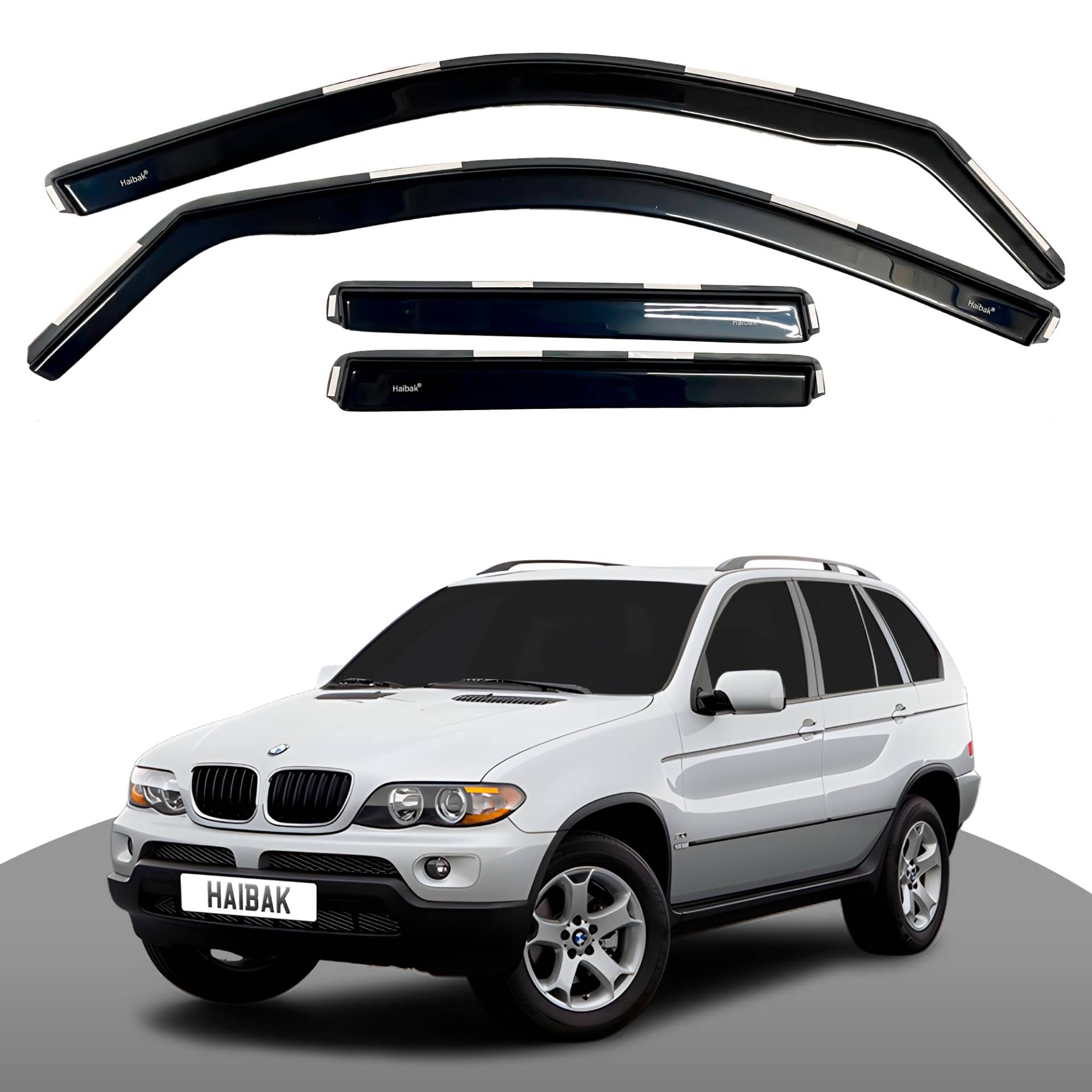 Haibak Windabweiser-Set, kompatibel mit BMW X5 E53 MK1 2000–2006, 5-Türer, SUV, getönt, 4 Stück in Kanalmontage von Haibak