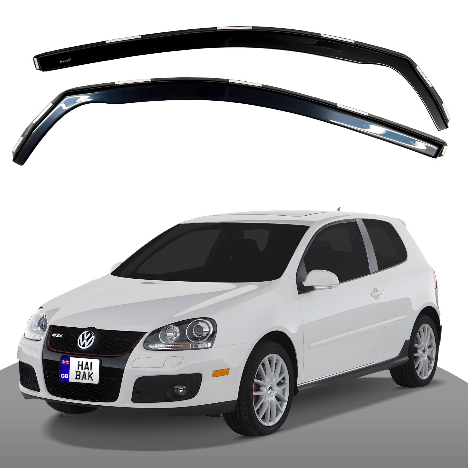 Haibak Windabweiser-Set, kompatibel mit VW Golf MK5 2004–2009, 3-Türer, Schrägheck, getönt, 2 Stück in Kanalmontage von Haibak