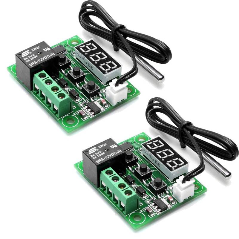 Hailege 2pcs W1209 12V DC Digital Temperature Controller Board Micro Digital Thermostat -50-110癈 Elektronischer Temperaturregler Modulschalter mit 10A Einkanal-Relais und wasserdicht von Hailege