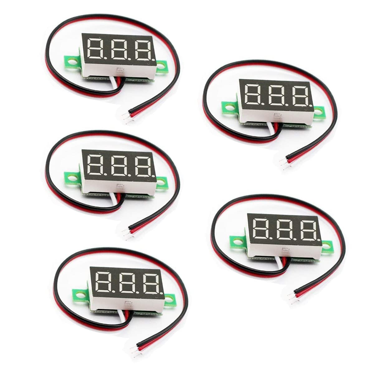 Hailege 5pcs Spannungsmesser 3-Draht 0,36" DC 0~30V Digital Voltmeter Messgerät Tester Rot LED Display Panel Mount Auto Motorrad Batterie Monitor Led Spannung Anzeige von Hailege